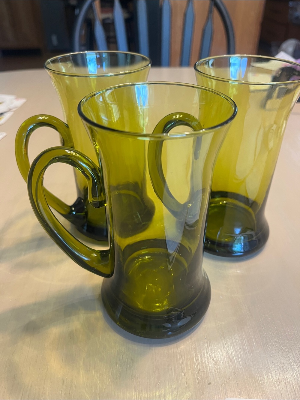 Vintage Sejdlar Olive Green Glass Mugs - Set of 3